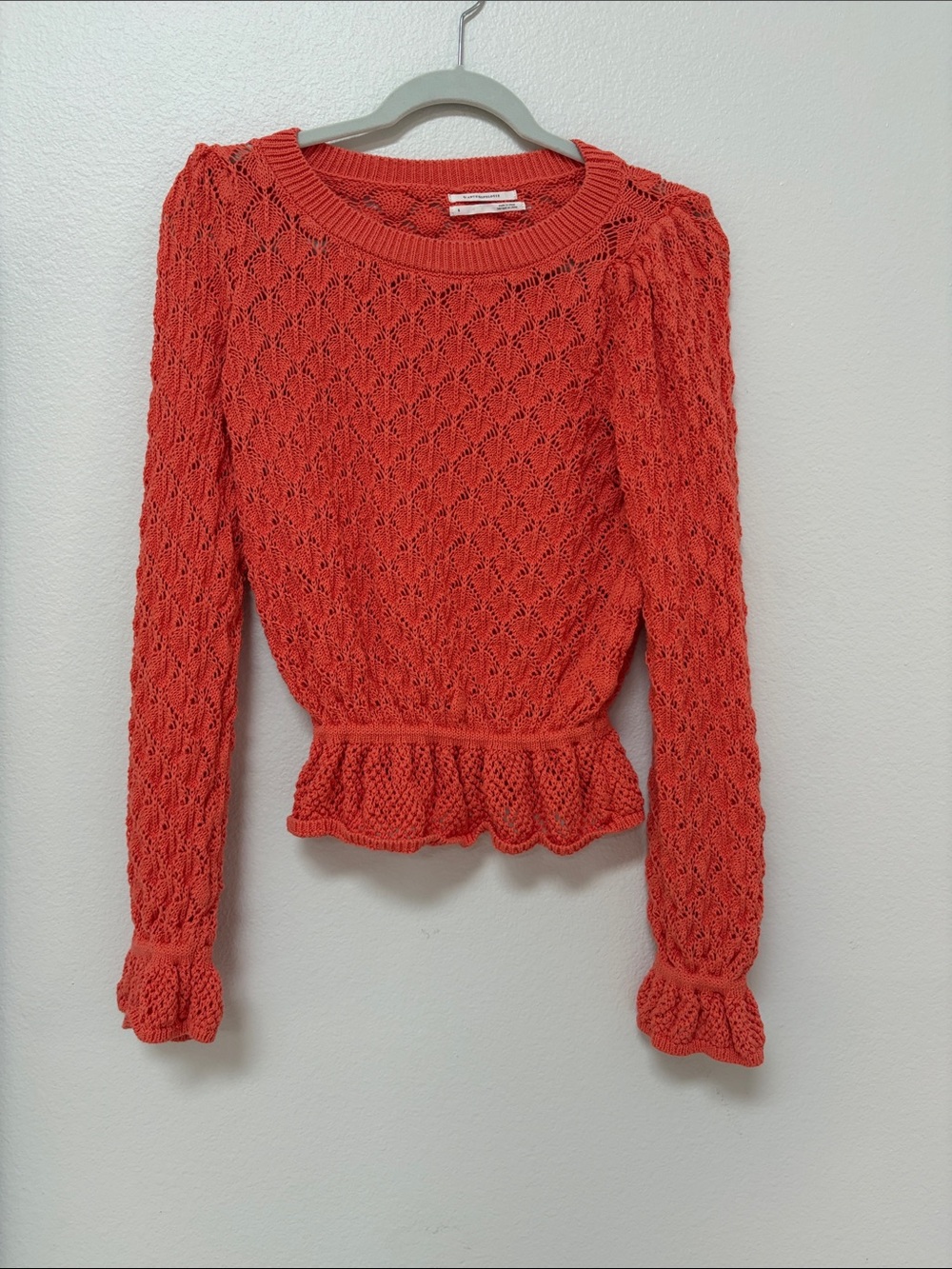 Anthropologie Coral Knit Openwork Sweater